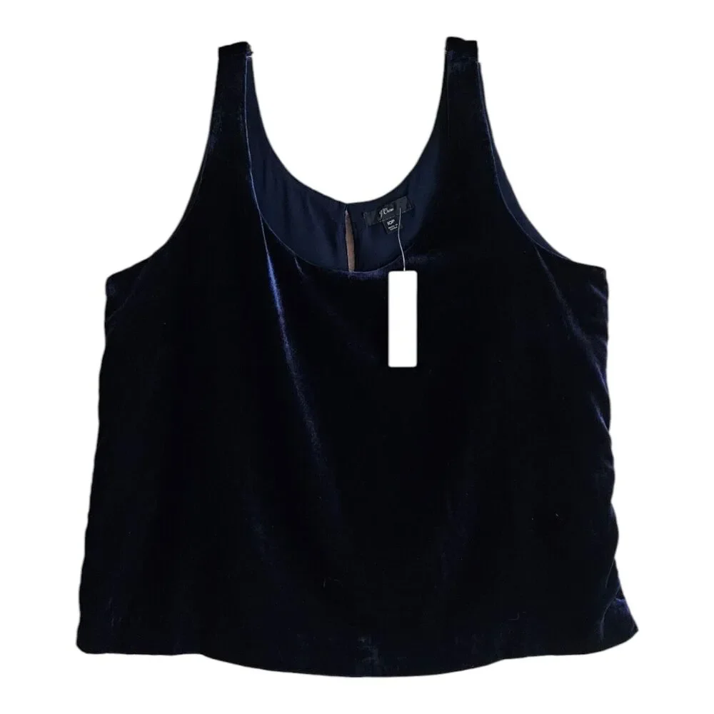 J. CREW Women's Petite 10P Velour Tank Camisole Top Sleeveless Midnight Blue 36